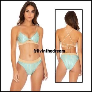 Luli Fama Dotted Delight Underwire Top & High Leg Banded Waist Bottom $190
